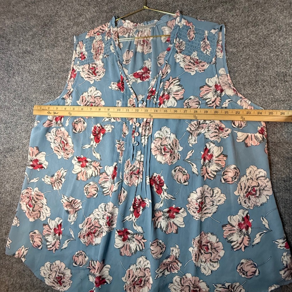 Daniel Rainn Blue Floral Pintuck Smocked Sleeveless Blouse DX17506PR1 - Picture 5 of 6